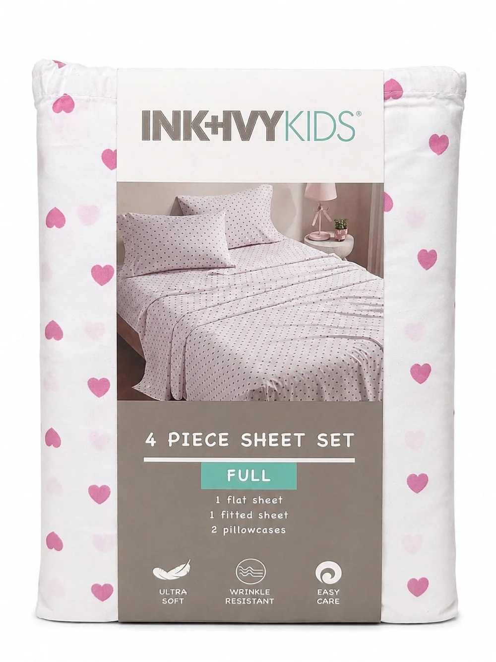 New INK+IVY Kids Full Sheet Set - Pink Hearts
